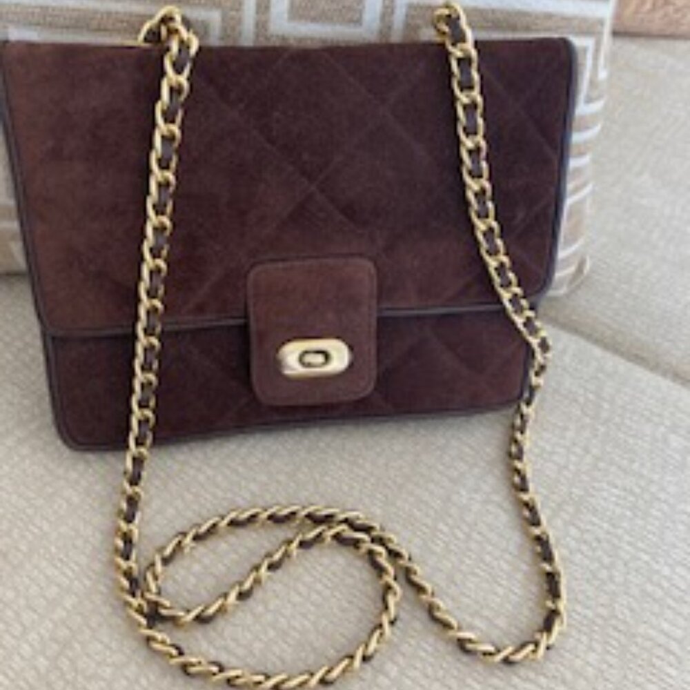 Giani Bernini Brown and Suede faux Crossbody bag Gold//leather 22 inch chain